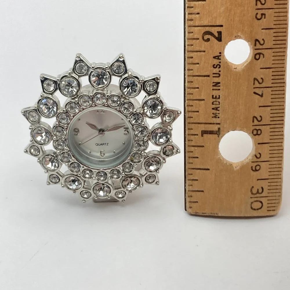 Modern Desk Clock Silver Tone Crystals Bling Rhinestone New Battery Works!!